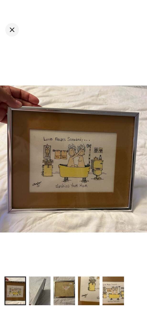 Vintage 1980 William Steig Love Means Somebody Washing Your Hair Framed Print